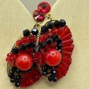 Vintage Victorian Inspired Red Black Gold Earrings